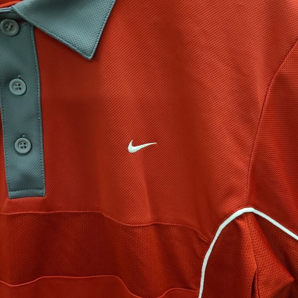 Nike Dri-Fit UV Mens Red Short Sleeve Collared Polyester Golf Polo Shirt Sz L - Picture 6 of 11